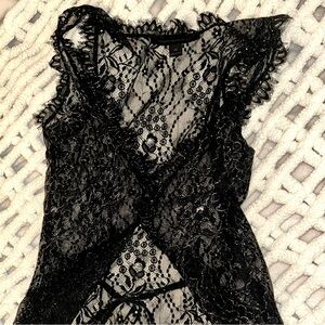 Elegant Sheer Lace Shimmer Express Top